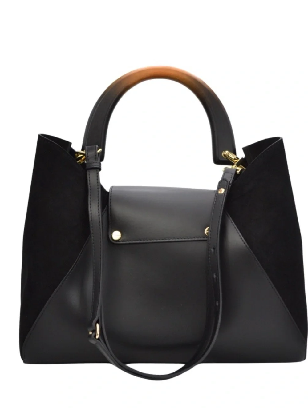 Claudia Firenze Black Leather & Suede Top-Handle Satchel
